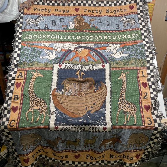 Noah's Ark Tapestry Throw Blanket Forty Days Promises Kept‎ ABC Animals 48x68" - Picture 2 of 2
